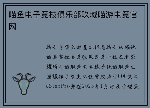 喵鱼电子竞技俱乐部玖域喵游电竞官网